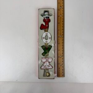 Vtg Christmas Expressions Joy Wood Hanging Ornament w Gold Accents Bell Snowman